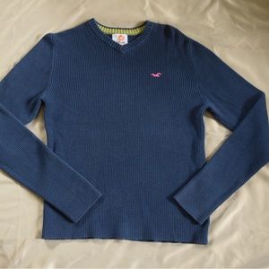 Hollister Coastal Classics Navy Blue 100% Cotton Knit Sweater Long Sleeve Small